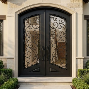 Porte d'entrée double en acier forgé à la main, anti-effraction, résistante à la rouille, style victorien, pour villas de luxe - Product Image 3