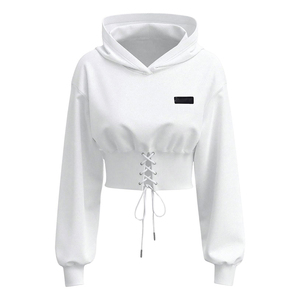 เสื้อฮู้ดครอปผู้หญิง สำหรับออกกำลังกาย ปักลาย ODM ผ้าฝ้าย 100% สตรีทแวร์ ชายเสื้อยืดหยุ่น ไหล่ตก รับผลิตตามแบบ ราคาขายส่ง - Product Image 1