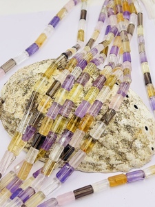 Perles tubulaires à facettes en quartz naturel multicolore mélangé, de 5x9mm à 8x15mm, brin de 14 pouces, perles de pierres précieuses en vrac pour les acheteurs chinois - Product Image 3
