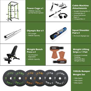 Sistema di palestra per la casa verde da 100 libbre con gabbia di potenza multifunzionale regolabile Pullup Squat Rack Capacità di Fitness completo da 1000 libbre - Product Image 2
