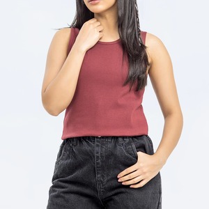 Débardeur côtelé sans manches à col ras du cou pour femme, avec logo brodé personnalisé, haute élasticité, idéal pour le sport et le fitness, qualité supérieure - Product Image 6