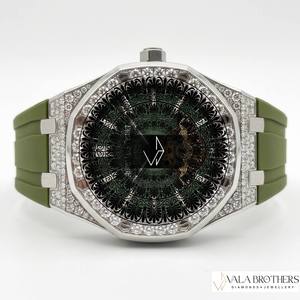 Montre de luxe Audemars Piguet en alliage de quartz, sertie de diamants de laboratoire et de cristaux, style sport et mode, pour hommes et femmes, bracelet en silicone, style hip-hop glacé - Product Image 1