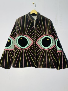 Veste Suzani en velours brodée à la main - Kimono œil maléfique psychédélique - Manteau bohème tendance - Product Image 1