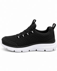 Chaussures de marche pour hommes en maille noire à lacets, respirantes, légères, amortissantes, avec semelle intermédiaire en caoutchouc et semelle extérieure en caoutchouc blanc - Product Image 6