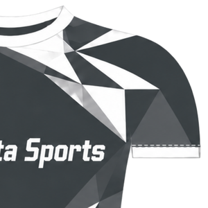 Maillot de compression athlétique gris anthracite et blanc à manches courtes, col ras du cou, motif géométrique, pour entraînement de performance et sports de rame - Product Image 3