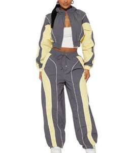 Ensemble de survêtement tendance pour femme 2 pièces, veste coupe-vent courte à blocs de couleur et pantalon de jogging, grande taille, tenue sportive streetwear - Product Image 3