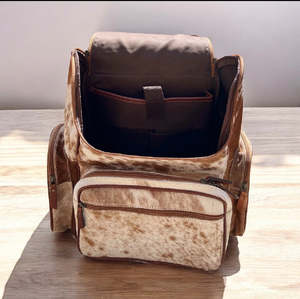 Wholesale Vintage Cowhide <b>Leather</b> <b>Backpack</b> with Handcrafted Floral-Tooled <b>Leather</b> Flap Zipper Closure <b>Large</b> Capacity - Product Image 2