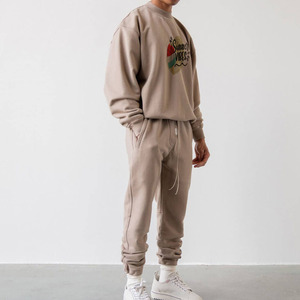 Conjunto Deportivo de Algodón Beige para Hombre, Sudadera con Cuello Redondo y Estampado Summer Vibes, Pantalones Deportivos Largos, Ropa Casual con Bolsillos Laterales - Product Image 1