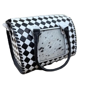 Sac à main de luxe en cuir véritable pour cadres, motif damier, imprimé animal, fermeture éclair - Marron - Product Image 2