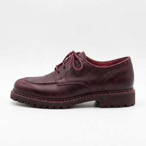 Chaussures Oxford pour homme en cuir de vachette bordeaux, bout rond, lacets, imperméables, semelle en caoutchouc - Product Image 2