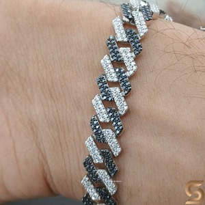 Bracelet de luxe pour homme en or massif 18 carats plaqué rhodium, avec moissanite noire et blanche, maillons cubains glacés, bicolore, style hip-hop, cadeau pour fête, SATANI - Product Image 6