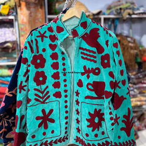 Chaqueta de algodón Suzani hecha a mano en India, chaqueta corta bordada a mano, abrigo unisex, chaqueta corta Suzani hecha a mano - Product Image 5