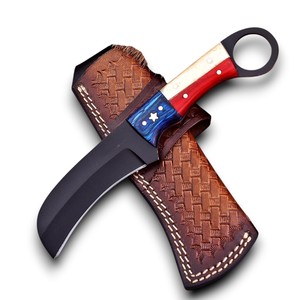 Cuchillo EDC de Acero al Carbono Recubierto de Óxido con Hoja Fija Tipo Pico de Halcón y Agujero para el Dedo, para Caza y Uso Exterior, con Funda para Portación Horizontal, OEM ODM - Product Image 1