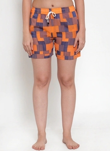 Shorts de Mujer con Estampado Geométrico, Cintura Media, Cordón Ajustable, Secado Rápido, Casuales, de Poliéster Tejido - Product Image 1