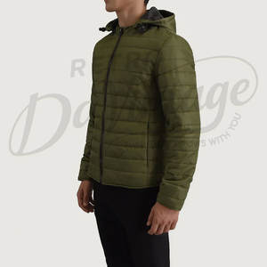 Veste d'hiver pour homme, couleur olive, légère, à capuche, rembourrée, coupe slim, décontractée, chaude, zippée, style puffer. - Product Image 5