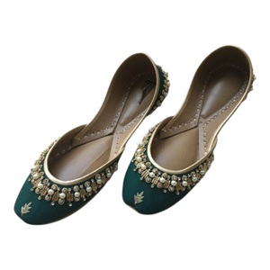 STAR IMPEX Nouveautés Chaussures plates à lacets pour femmes style Punjabi Indien/Pakistanais en cuir véritable avec perles et fleurs - Product Image 3