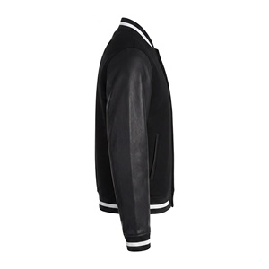 Chaqueta Varsity Negra para Hombre con Mangas de Cuero Vacuno y Logotipo K Bordado en la Parte Delantera, Chaqueta Personalizada al por Mayor - Product Image 2