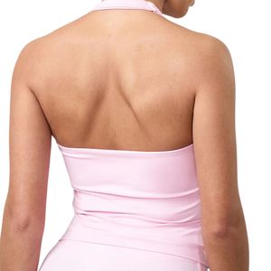 Women's Light Pink Halter Neck Tank <b>Top</b> Slim Fit Stretch Workout Fitness Activewear Sleeveless Fashion Apparel Wear - Product Image 5