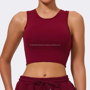 Scoop Neck Racerback Crop <b>Top</b> High Waist Solid <b>Maroon</b> Women's Activewear Yoga Set Custom Design - Product Image 2