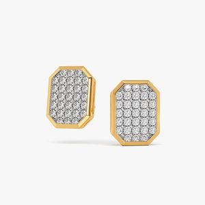 Pendientes de Oro Amarillo con Diamantes Cultivados en Laboratorio y Marco Geométrico en Forma de Hoja - Product Image 1