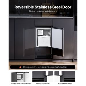 เครื่องทำน้ำแข็งสแตนเลสแบบตั้งพื้นใต้เคาน์เตอร์ ความจุ 25 ปอนด์/วัน พร้อมตัวนับในตัว ประตูแบบย้อนกลับได้ - Product Image 3