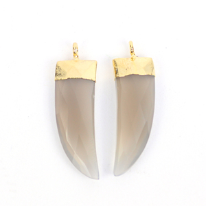 Colgante Plano de Plata con Calcedonia Gris Facetada, en Forma de Colmillo, Diente, Punta y Arcoíris, con Efecto Electrochapado, Unisex, para Fiesta - Product Image 2