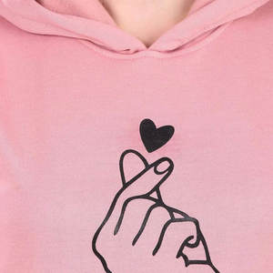 Sweat-shirt à capuche décontracté pour femme avec motif cœur rose, manches longues et cordon de serrage - Product Image 6
