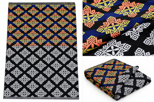 Intorica George, Bordado Africano de Algodón con Patrón Geométrico, Sin Mangas, Lujoso, Ecológico, Azul, Negro, Naranja, Amarillo, Blanco, Étnico - Product Image 4