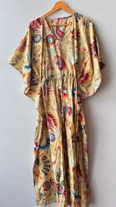 <b>Kaftan</b> Dress Beach Wear <b>Maxi</b> Gown Floral Print Soft Cotton Hand Block Print Wholesale Loose Indian Night Wear <b>Kaftan</b> Dress - Product Image 3