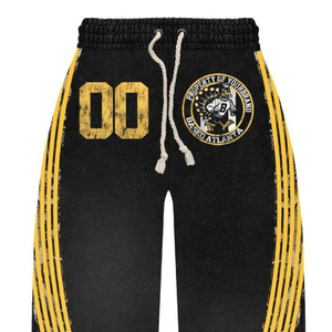 ชุดวอร์มลายกราฟิกสีดำทอง |   เสื้อฮู้ดดี้โอเวอร์ไซส์และกางเกงจ็อกเกอร์ |   ชุดเสื้อผ้าสตรีทแวร์ลายเปลวไฟ Mascot แบบเข้าชุด รับผลิตแบบ OEM แบรนด์ส่วนตัว - Product Image 6