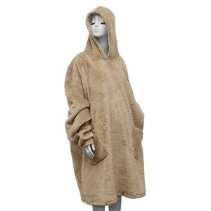 Couverture à capuche pour femme en flanelle et polaire Sherpa, couleur unie, surdimensionnée, extra longue, modèle 2026, vente en gros - Product Image 1