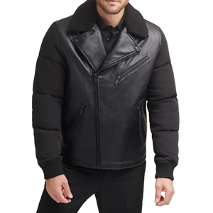 Veste en similicuir pour homme, style bomber oversize, fermeture éclair, col montant, coupe-vent, streetwear décontracté - Product Image 1