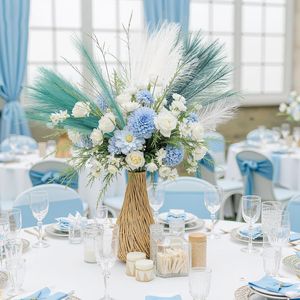150 Pezzi di Fiori Artificiali Blu Teal Soffici, Steli Corti di Pampas Finta da 55 cm, Erba Sintetica Colorata per Decorazioni e Riempimento Vasi - Product Image 2