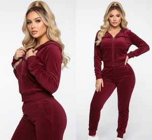 Ensemble de jogging deux pièces en velours et velours côtelé pour femme, avec veste courte et pantalon évasé, orné de strass personnalisés, idéal pour l'hiver et la détente - Product Image 5