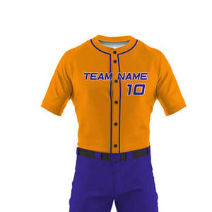 Uniforme de baseball personnalisé pour homme, ensemble maillot et pantalon orange et violet, nom du joueur, numéro 10, polyester respirant, service OEM - Product Image 3