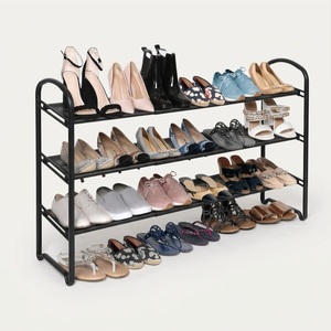 Étagère à chaussures en métal noir au design admirable, empilable et extensible, pour entrée, grande étagère de rangement autoportante - Product Image 1