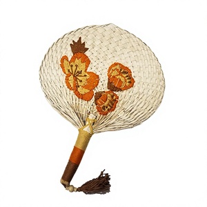 พัดลมไม้ไผ่งานปักลายดอกไม้งานฝีมือของที่ระลึกจากการทอผ้าธรรมชาติ - Product Image 2