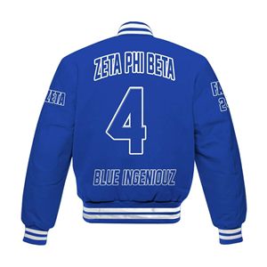 Zeta Phi Beta Varsity <b>Jacket</b> Blue Men's Preppy Style <b>Patch</b> Design Silk Screen Printing Autumn Wear - Product Image 5