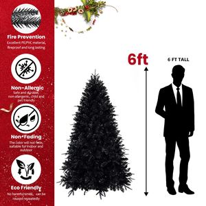 Sapin de Noël noir pré-éclairé de 2,1 m avec 350 lumières et 1460 pointes, arbre artificiel pour décorations de Noël et d'Halloween - Product Image 3
