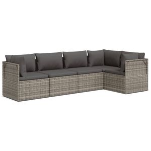 Set da salotto con 5 pezzi in Poly Rattan grigio con cuscini da giardino - Product Image 2