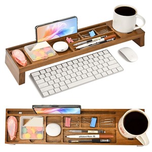 Premium Teak Wood Mid Century Modern Rectangle Executive Desk Organizer-Wholesale <b>Pen</b> Stand Multi-Compartment - Product Image 1