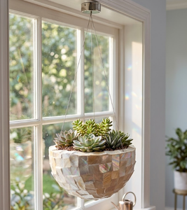 Pot de fleurs suspendu en nacre incrustée fait main, support décoratif pour plantes d'intérieur et d'extérieur, décoration de la maison, fabriqué au Vietnam - Product Image 6