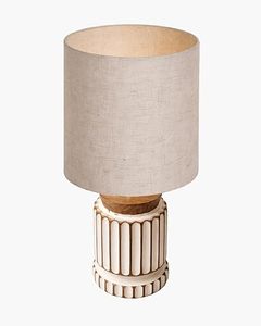 Modern Table Lamp Beige Fabric Shade Fluted Ceramic Base Bedside Reading Light <b>Home</b> Decor - Product Image 2