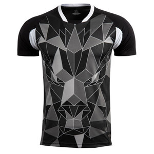 Camiseta de Fútbol Geométrica Negra para Hombre, Camiseta de Fútbol Sublimada de Poliéster con Gráfico de León, Conjunto de Entrenamiento con Cuello Redondo y Manga Corta - Product Image 1