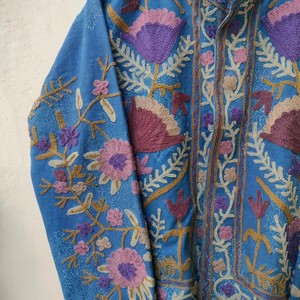 Handcrafted Kashmiri Aari Embroidery Women Royal Blue Velvet Woven <b>Quilted</b> Breathable Eco-Friendly Winter Coat Crewel Work - Product Image 6