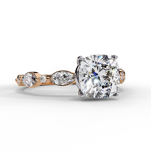 Cushion Cut Diamond Engagement Ring with Marquise Side <b>Stones</b> - Product Image 4