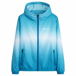 Custom <b>Men</b> Hooded Windbreaker Jacket Lightweight Full Zip Gradient Blue Outdoor Casual Outerwear OEM Manufacturer <b>men's</b> jackets - Product Image 4