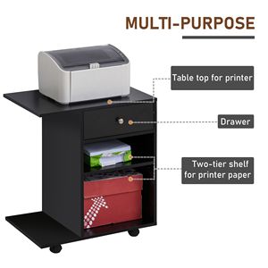 Black Mobile File Cabinet <b>Printer</b> <b>Stand</b> with Wheels Adjustable Shelf Drawer and CPU <b>Stand</b> Durable Metal Easy Assembly - Product Image 4
