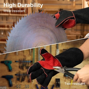 Gants de soudage en cuir de vachette pleine fleur, résistants à l'abrasion et à la chaleur, pour travaux lourds, construction, lutte contre les incendies, barbecue - Product Image 6