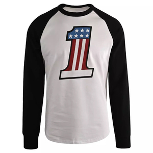 T-shirt à manches raglan pour homme, blanc avec manches noires, imprimé drapeau américain numéro 1, col rond, style décontracté, coupe classique - Product Image 1